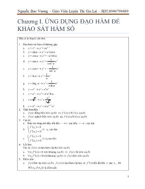 Lý thuyết và bài tập Giải tích 12 - Chương I Ứng dụng đạo hàm để khảo sát hàm số - Nguyễn Bảo Vương
